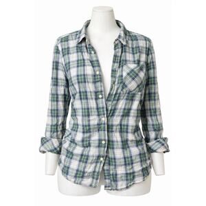 United By Blue Plaid Button Up Shirt Women’s Large Green Blue Long Sleeve Casual
